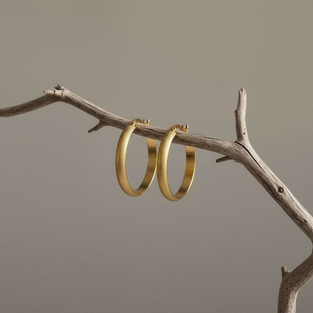 Goudkleurige Matte RVS Oorringen Sandblasted - 30 mm - Aramat Jewels - Oorringen - cadeautip