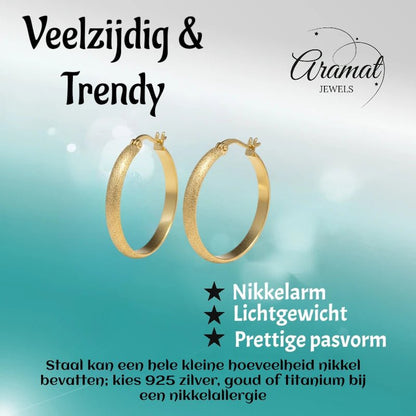 Goudkleurige Matte RVS Oorringen Sandblasted - 30 mm - Aramat Jewels - Oorringen - cadeautip
