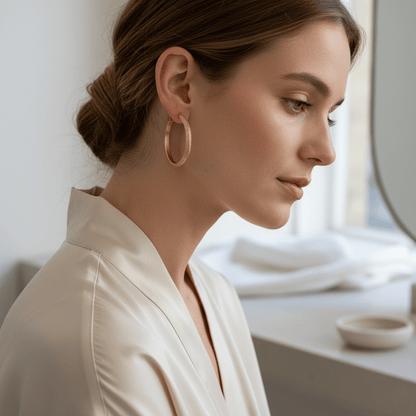 Goudkleurige Matte RVS Oorringen Sandblasted - 32 mm - Aramat Jewels - Oorringen - cadeautip