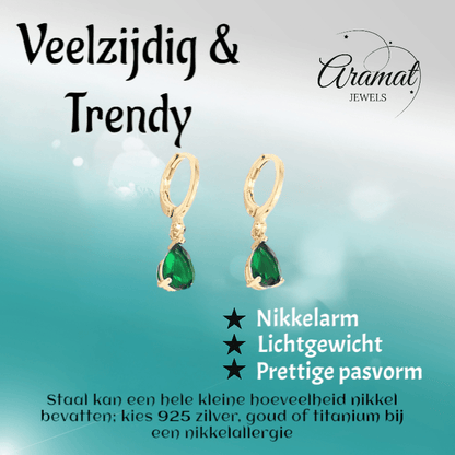 Goudkleurige Mini Oorringetjes Meisje – Groene Zirkonia – 10mm - oor6338 - 66129 - Oorringen kopen# - 10mm - alles - cadeau