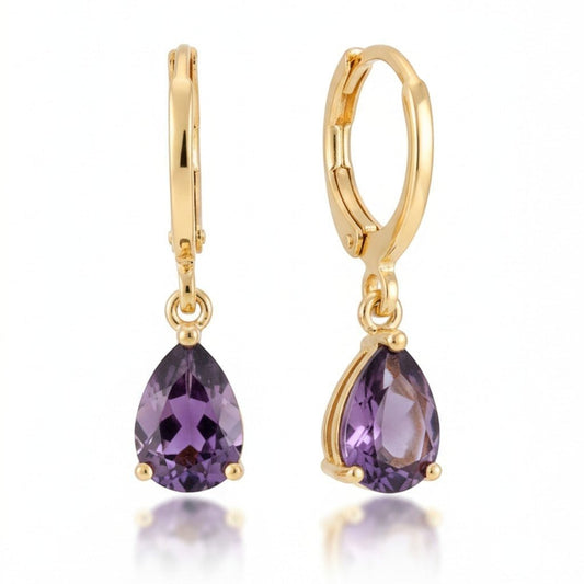 Goudkleurige Mini Oorringetjes Meisje – Paarse Zirkonia – 10mm - Aramat Jewels - Oorringen - cadeautip