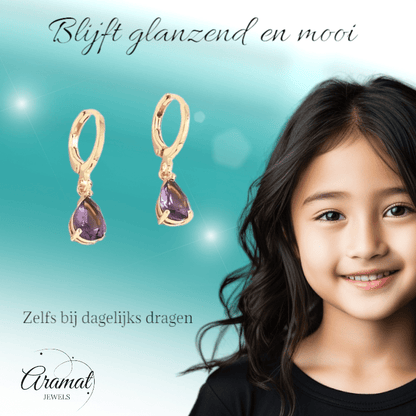 Goudkleurige Mini Oorringetjes Meisje – Paarse Zirkonia – 10mm - oor6339 - 66134 - Oorringen kopen# - 10mm - alles - cadeau