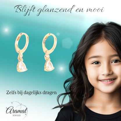 Goudkleurige Mini Oorringetjes Meisje – Transparante Zirkonia – 10mm - oor6340 - 66128 - Oorringen kopen# - 10mm - alles - cadeau