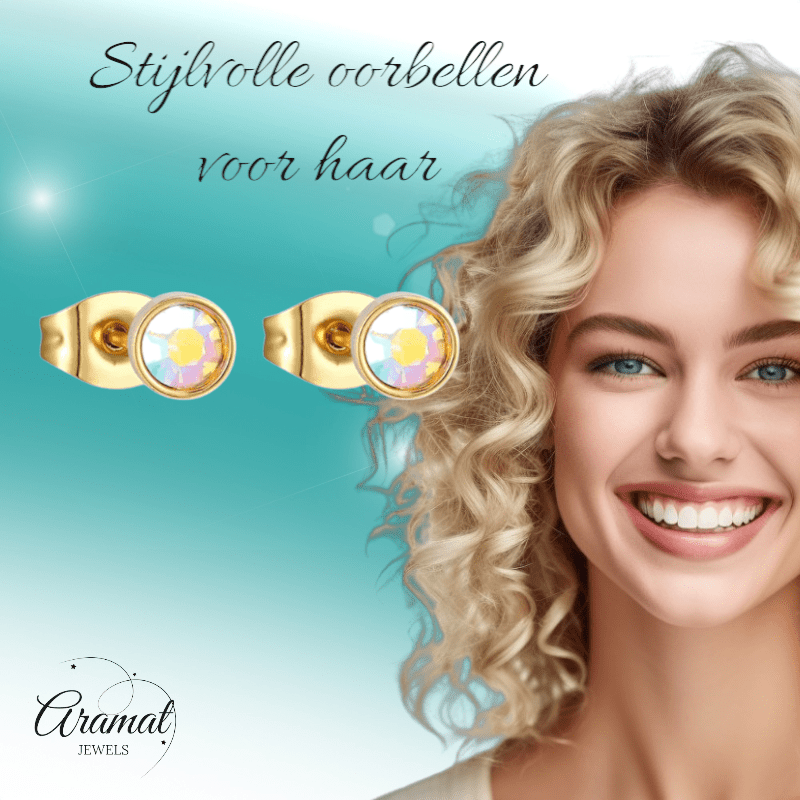 Goudkleurige oorbellen met AB kristal – 4 mm - oor4160 - Oorbellen kopen# - 4mm - AB - AB Transparant