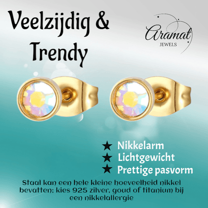 Goudkleurige oorbellen met AB kristal – 4 mm - oor4160 - Oorbellen kopen# - 4mm - AB - AB Transparant