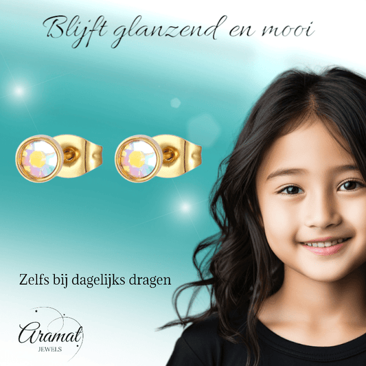 Goudkleurige oorbellen met AB kristal – 4 mm - oor4160 - Oorbellen kopen# - 4mm - AB - AB Transparant