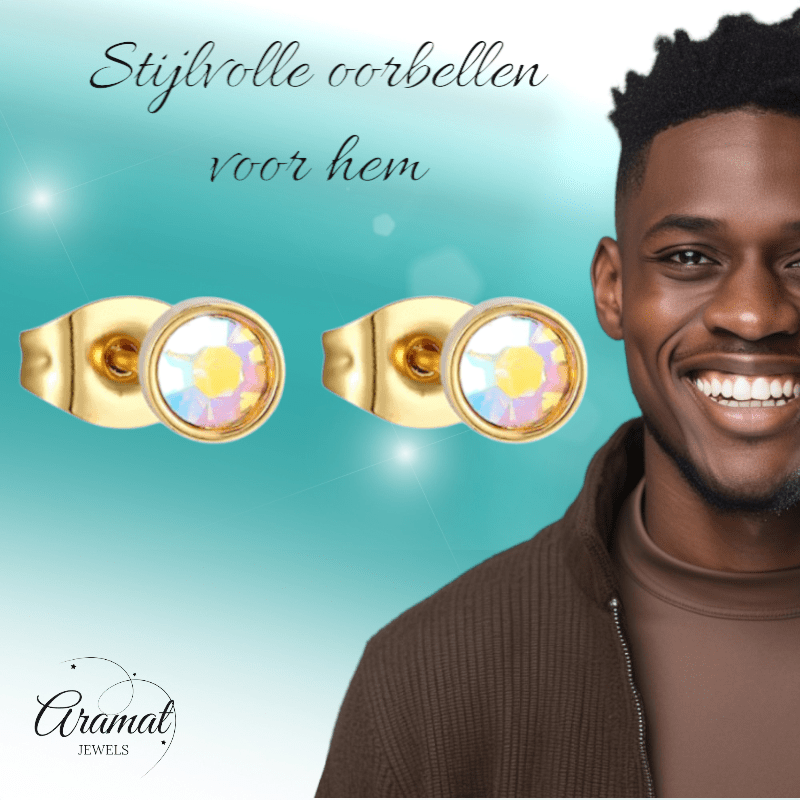 Goudkleurige oorbellen met AB kristal – 4 mm - oor4160 - Oorbellen kopen# - 4mm - AB - AB Transparant