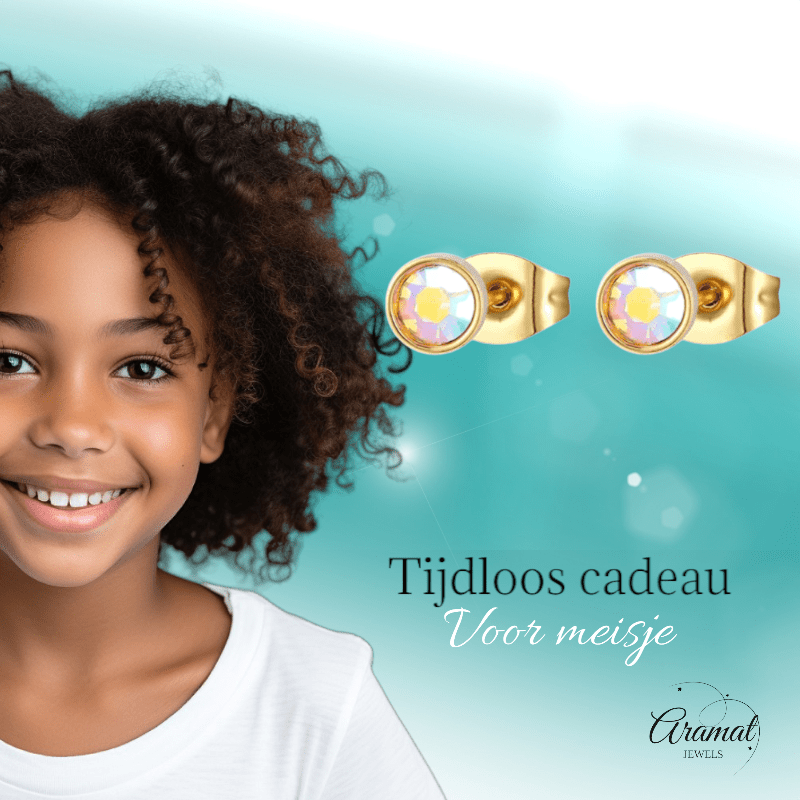 Goudkleurige oorbellen met AB kristal – 4 mm - oor4160 - Oorbellen kopen# - 4mm - AB - AB Transparant