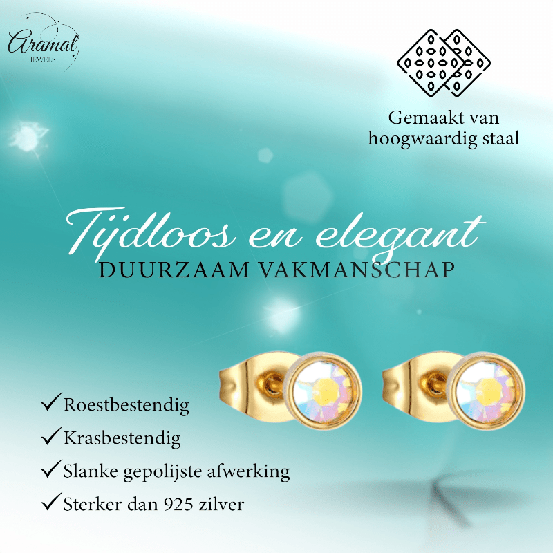Goudkleurige oorbellen met AB kristal – 4 mm - oor4160 - Oorbellen kopen# - 4mm - AB - AB Transparant