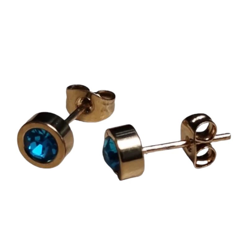 Goudkleurige oorbellen met aqua blauw zirkonia 6mm - oor4482 - Oorbellen kopen# - 6mm - alles - Aqua Blauw