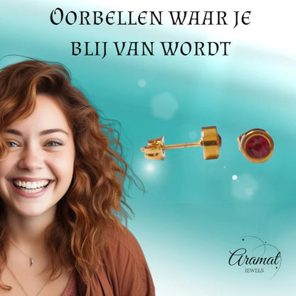 Goudkleurige oorbellen rood 6mm – Staal - oor2774 - XE71669 - Oorbellen kopen# - 6mm - alles - cadeau