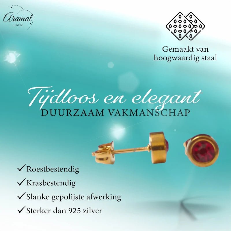 Goudkleurige oorbellen rood 6mm – Staal - oor2774 - XE71669 - Oorbellen kopen# - 6mm - alles - cadeau