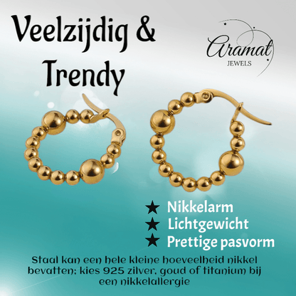 Goudkleurige Oorringen 21mm – Bolletjesmotief – Stainless Steel - oor6343 - 514387 - Oorringen kopen# - 21mm - alles - bolletjes