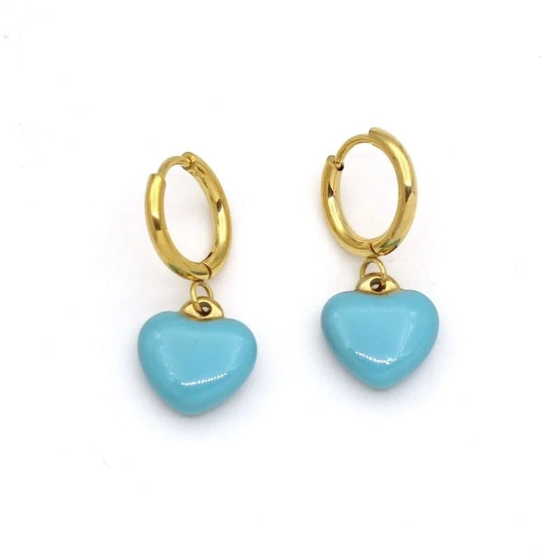 Goudkleurige Oorringen met Blauw Hartje - oor6398 - 807431 - Oorringen kopen# - 14mm - alles - blauw