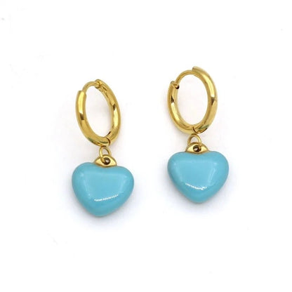 Goudkleurige Oorringen met Blauw Hartje - oor6398 - 807431 - Oorringen kopen# - 14mm - alles - blauw