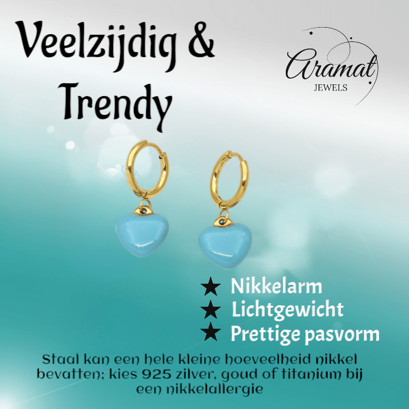 Goudkleurige Oorringen met Blauw Hartje - oor6398 - 807431 - Oorringen kopen# - 14mm - alles - blauw