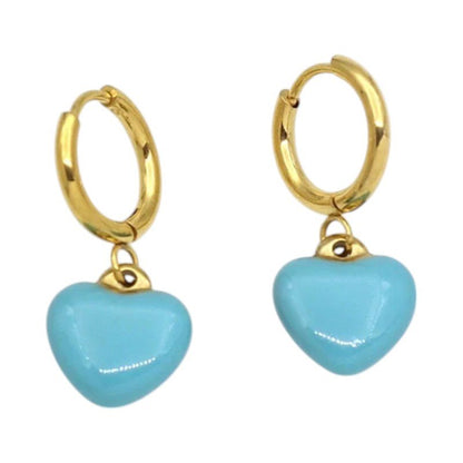Goudkleurige Oorringen met Blauw Hartje - oor6398 - 807431 - Oorringen kopen# - 14mm - alles - blauw