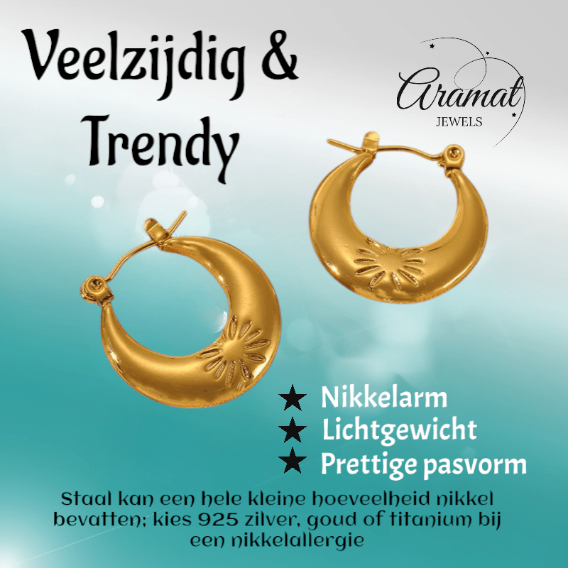 Goudkleurige oorringen met bloem 22x21mm - oor6371 - 789978 - Oorringen kopen# - 22mm - alles - bloem