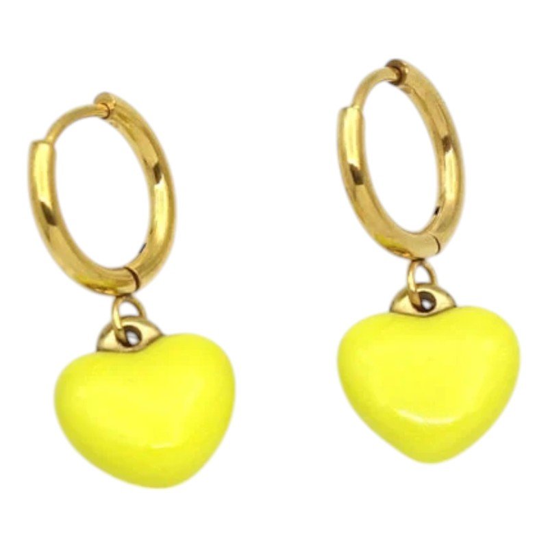 Goudkleurige Oorringen met Geel Hartje - oor6396 - 807433 - Oorringen kopen# - 14mm - alles - cadeau