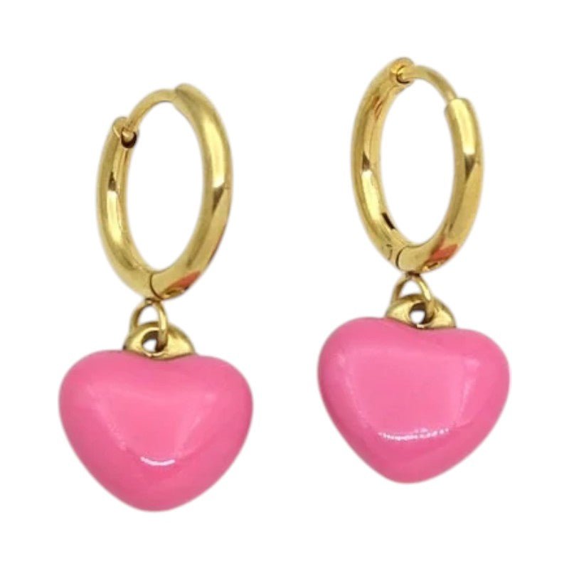 Goudkleurige Oorringen met Roze Hartje - oor6399 - 807430 - Oorringen kopen# - 14mm - alles - cadeau