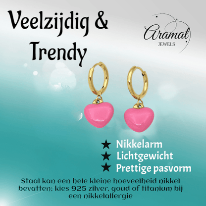 Goudkleurige Oorringen met Roze Hartje - oor6399 - 807430 - Oorringen kopen# - 14mm - alles - cadeau