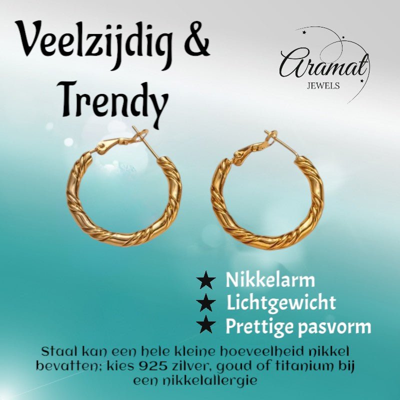 Goudkleurige Oorringen RVS – 25x3,5mm – Brede en Smalle Banden - oor6310 - 528899 - Oorringen kopen# - 25mm - alles - cadeau