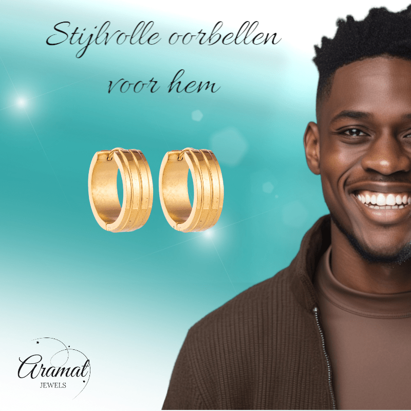 Goudkleurige Oorringen - RVS - Twee Strepen - Uniseks - oor5813 - Oorringen kopen# - 20mm - alles - cadeau
