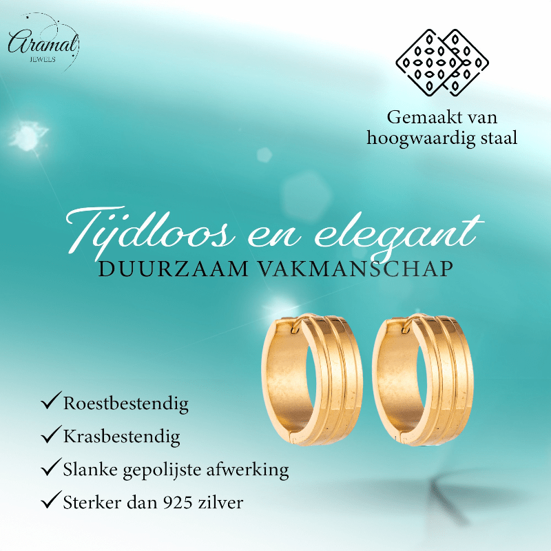 Goudkleurige Oorringen - RVS - Twee Strepen - Uniseks - oor5813 - Oorringen kopen# - 20mm - alles - cadeau