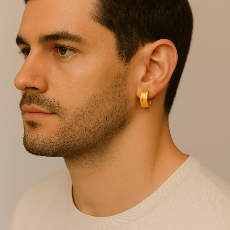 Goudkleurige Oorringen Uniseks - Twee Strepen - 13mm - oor5808 - Oorringen kopen# - 13mm - alles - cadeau