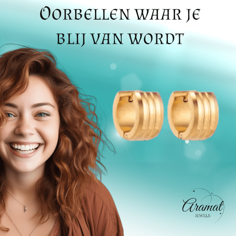 Goudkleurige Oorringen Uniseks - Twee Strepen - 13mm - oor5808 - Oorringen kopen# - 13mm - alles - cadeau