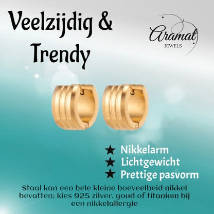 Goudkleurige Oorringen Uniseks - Twee Strepen - 13mm - oor5808 - Oorringen kopen# - 13mm - alles - cadeau