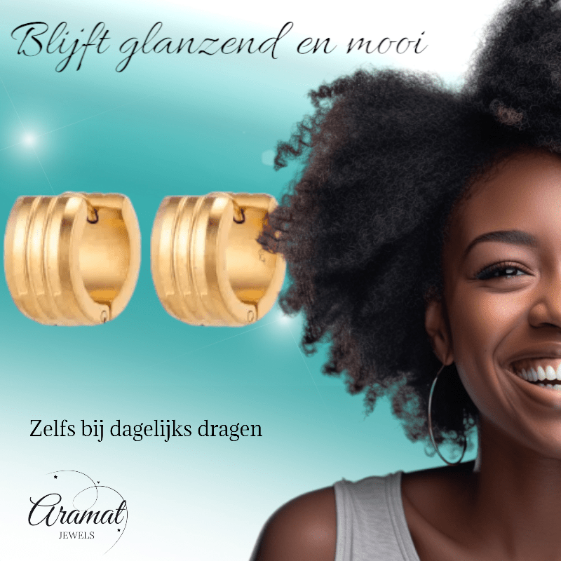 Goudkleurige Oorringen Uniseks - Twee Strepen - 13mm - oor5808 - Oorringen kopen# - 13mm - alles - cadeau