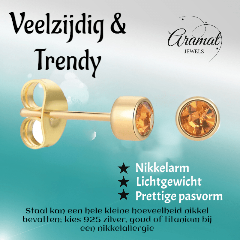 Goudkleurige Oorstekers 4mm - Bruin Oranje Kristal - oor4610 - Oorbellen kopen# - 4mm - alles - bruin