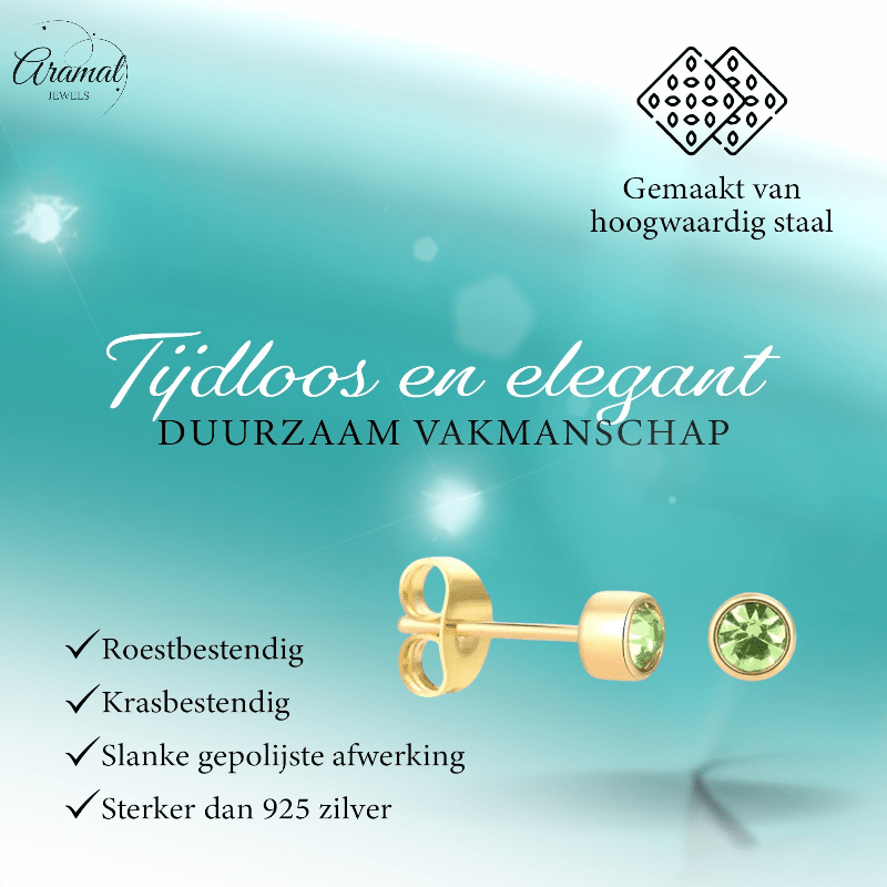 Goudkleurige Oorstekers 4mm - Lichtgroen Kristal - oor4607 - Oorbellen kopen# - 4mm - alles - cadeau