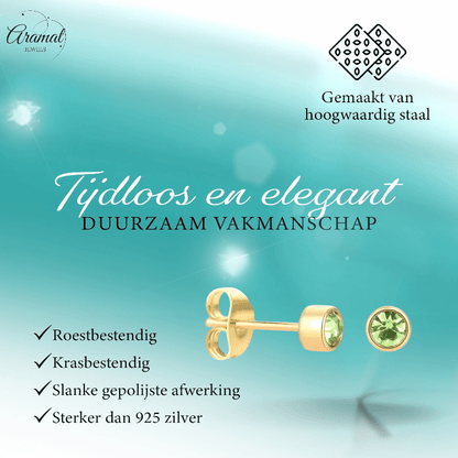 Goudkleurige Oorstekers 4mm - Lichtgroen Kristal - oor4607 - Oorbellen kopen# - 4mm - alles - cadeau