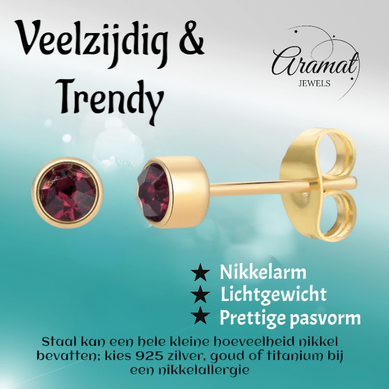 Goudkleurige Oorstekers 4mm - Paars Kristal - oor4608 - Oorbellen kopen# - 4mm - alles - cadeau