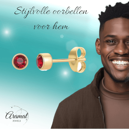 Goudkleurige Oorstekers 4mm - Rood Kristal - oor4609 - Oorbellen kopen# - 4mm - alles - cadeau