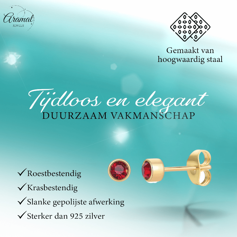 Goudkleurige Oorstekers 4mm - Rood Kristal - oor4609 - Oorbellen kopen# - 4mm - alles - cadeau