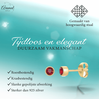 Goudkleurige Oorstekers 4mm - Rood Kristal - oor4609 - Oorbellen kopen# - 4mm - alles - cadeau