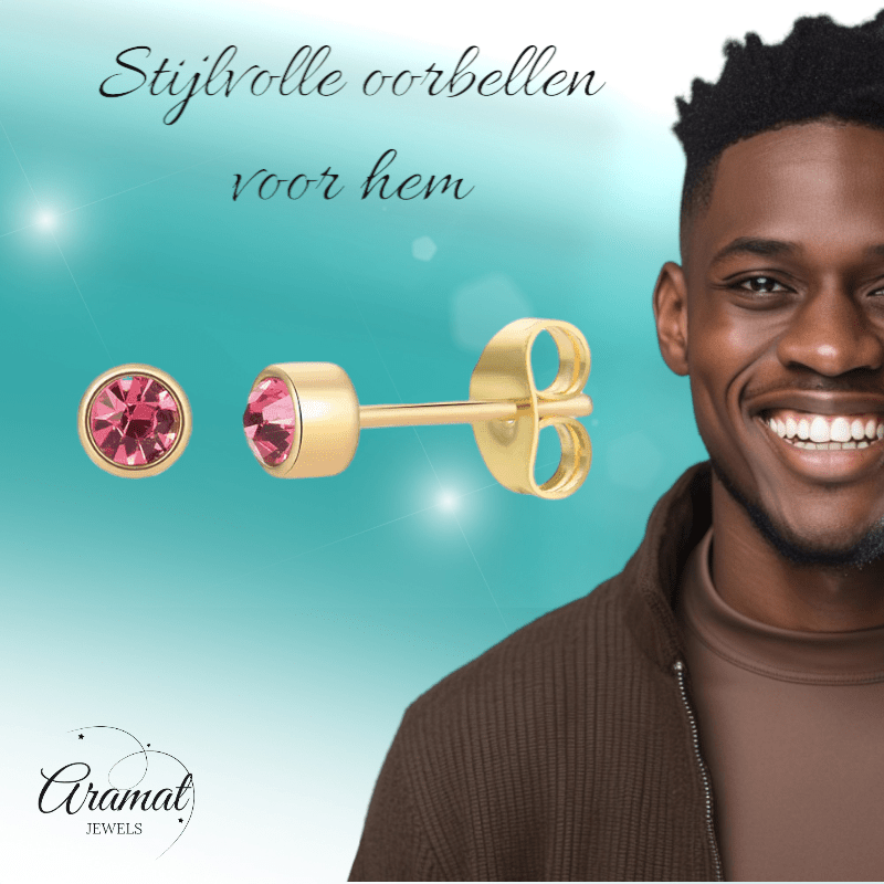 Goudkleurige Oorstekers 4mm - Roze Kristal - oor4606 - Oorbellen kopen# - 4mm - alles - cadeau