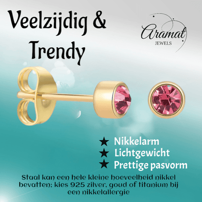 Goudkleurige Oorstekers 4mm - Roze Kristal - oor4606 - Oorbellen kopen# - 4mm - alles - cadeau
