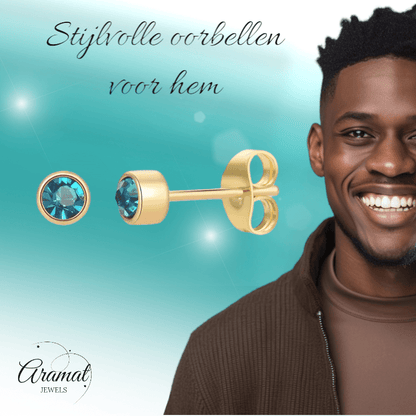 Goudkleurige Oorstekers 4mm - Zeeblauw Kristal - oor4603 - Oorbellen kopen# - 4mm - alles - cadeau
