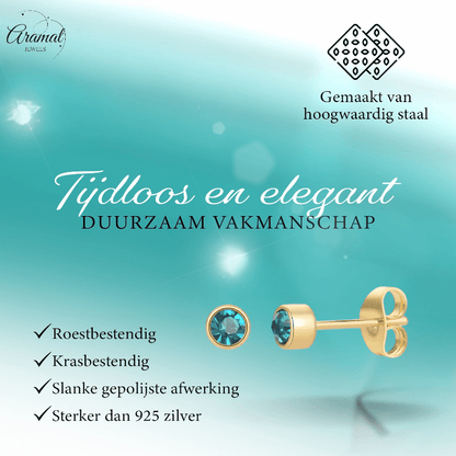 Goudkleurige Oorstekers 4mm - Zeeblauw Kristal - oor4603 - Oorbellen kopen# - 4mm - alles - cadeau