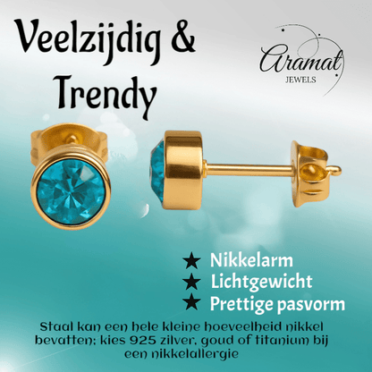 Goudkleurige Oorstekers 5mm - Aqua Blauw Kristal - oor2768 - XE71668 - Oorbellen kopen# - 5mm - alles - Aqua Blauw