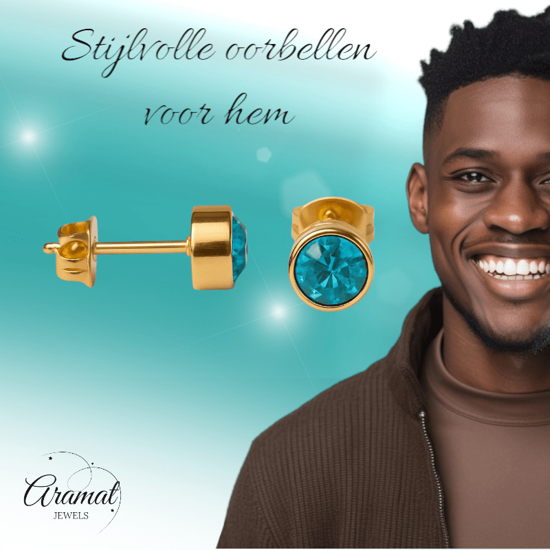 Goudkleurige Oorstekers 5mm - Aqua Blauw Kristal - oor2768 - XE71668 - Oorbellen kopen# - 5mm - alles - Aqua Blauw