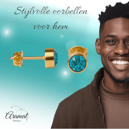 Goudkleurige Oorstekers 5mm - Aqua Blauw Kristal - oor2768 - XE71668 - Oorbellen kopen# - 5mm - alles - Aqua Blauw