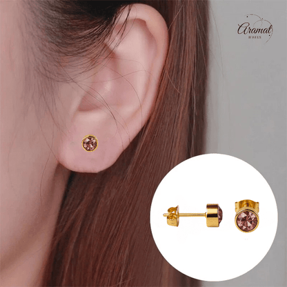 Goudkleurige Oorstekers 5mm - Lichtroze Kristal - oor2775 - XE71666 - Oorbellen kopen# - 5mm - alles - cadeau