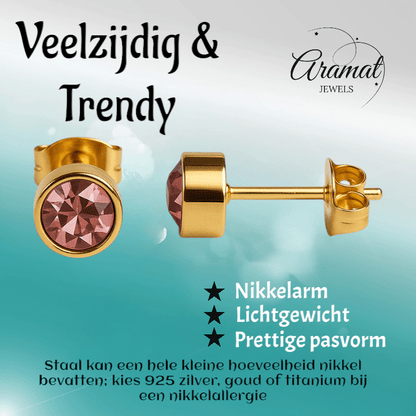 Goudkleurige Oorstekers 5mm - Lichtroze Kristal - oor2775 - XE71666 - Oorbellen kopen# - 5mm - alles - cadeau