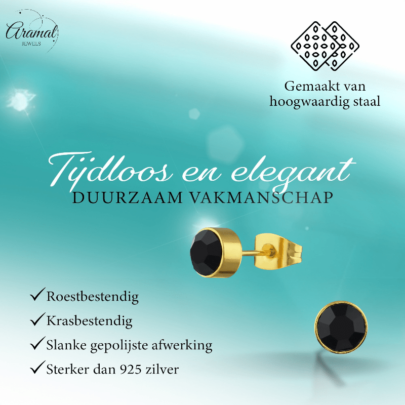 Goudkleurige Oorstekers 6mm - Zwart Kristal - oor1693 - Oorbellen kopen# - 6mm - alles - cadeau