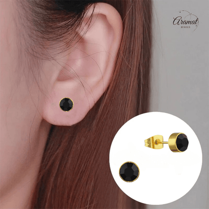 Goudkleurige Oorstekers 6mm - Zwart Kristal - oor1693 - Oorbellen kopen# - 6mm - alles - cadeau